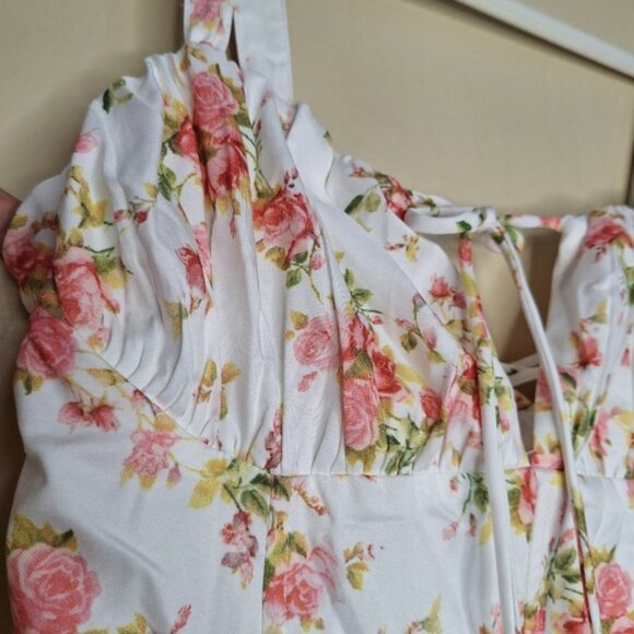Marthea Womens Pink Floral Corset Midi Dress Medium Romantic Cottagecore Prairie - Picture 11 of 12